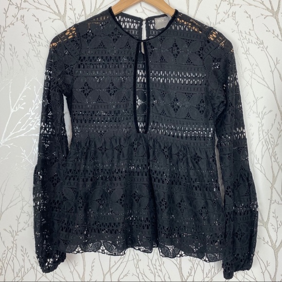 ASOS Lace and Velvet Open Front Smocked Top Black - Picture 13 of 13